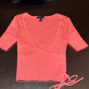 Forever 21 Pink Ribbed Wrap Blouse